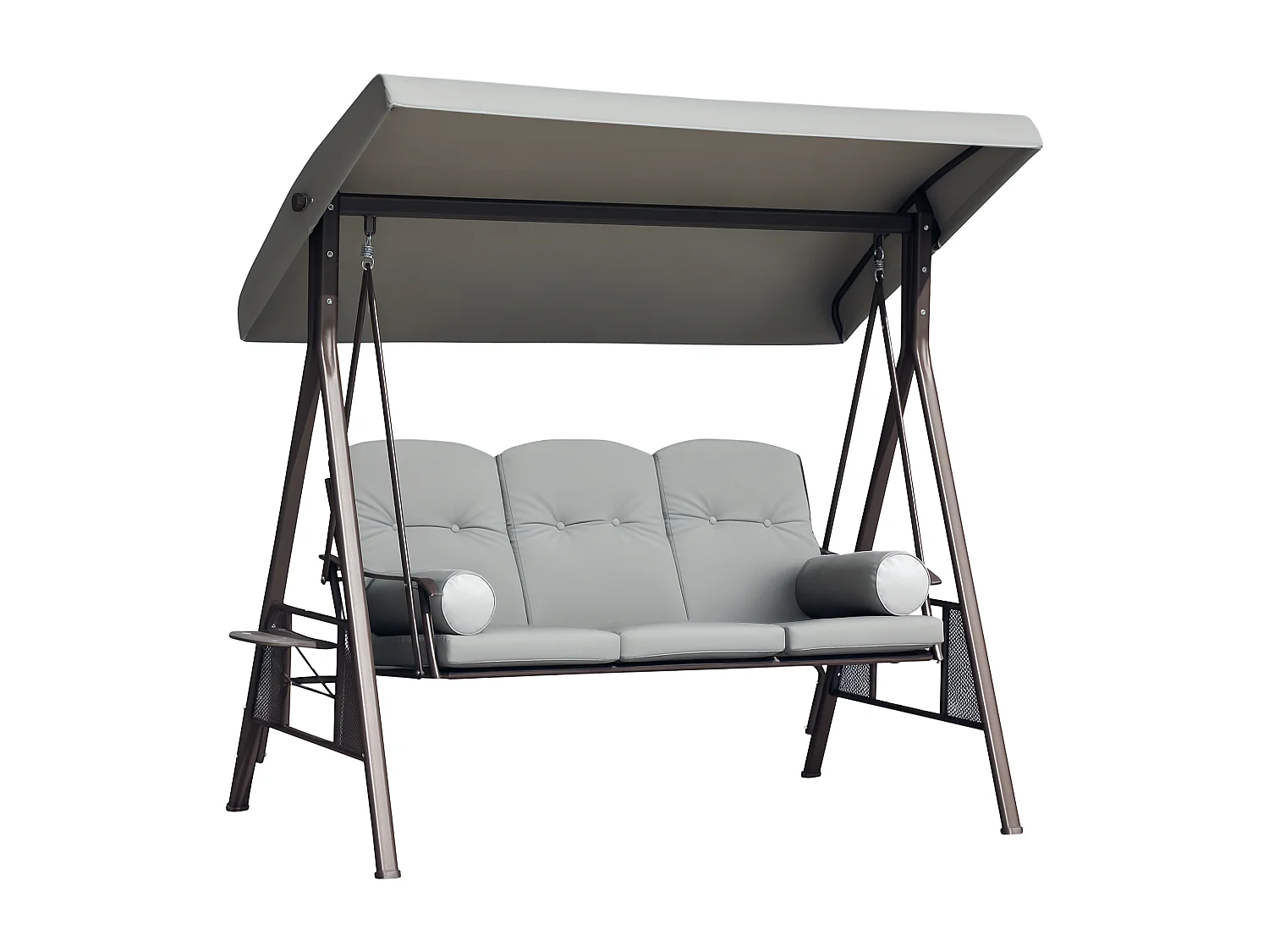 Balancelle de jardin 3 places grand confort toit inclinaison réglable coussins plateaux rétractables polyester filé gris