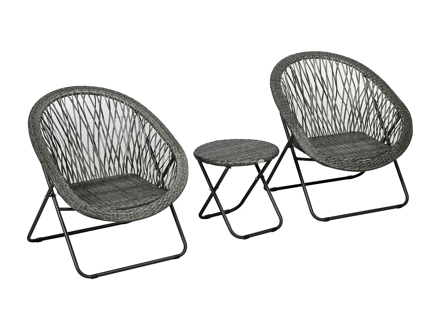 Ensemble bistro de jardin style Acapulco 3 pcs pliables - 2 fauteuils, table basse - acier résine tressée gris