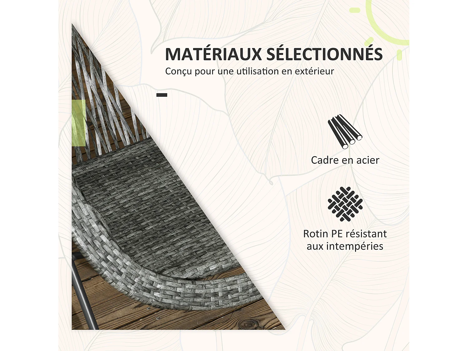 Ensemble bistro de jardin style Acapulco 3 pcs pliables - 2 fauteuils, table basse - acier résine tressée gris