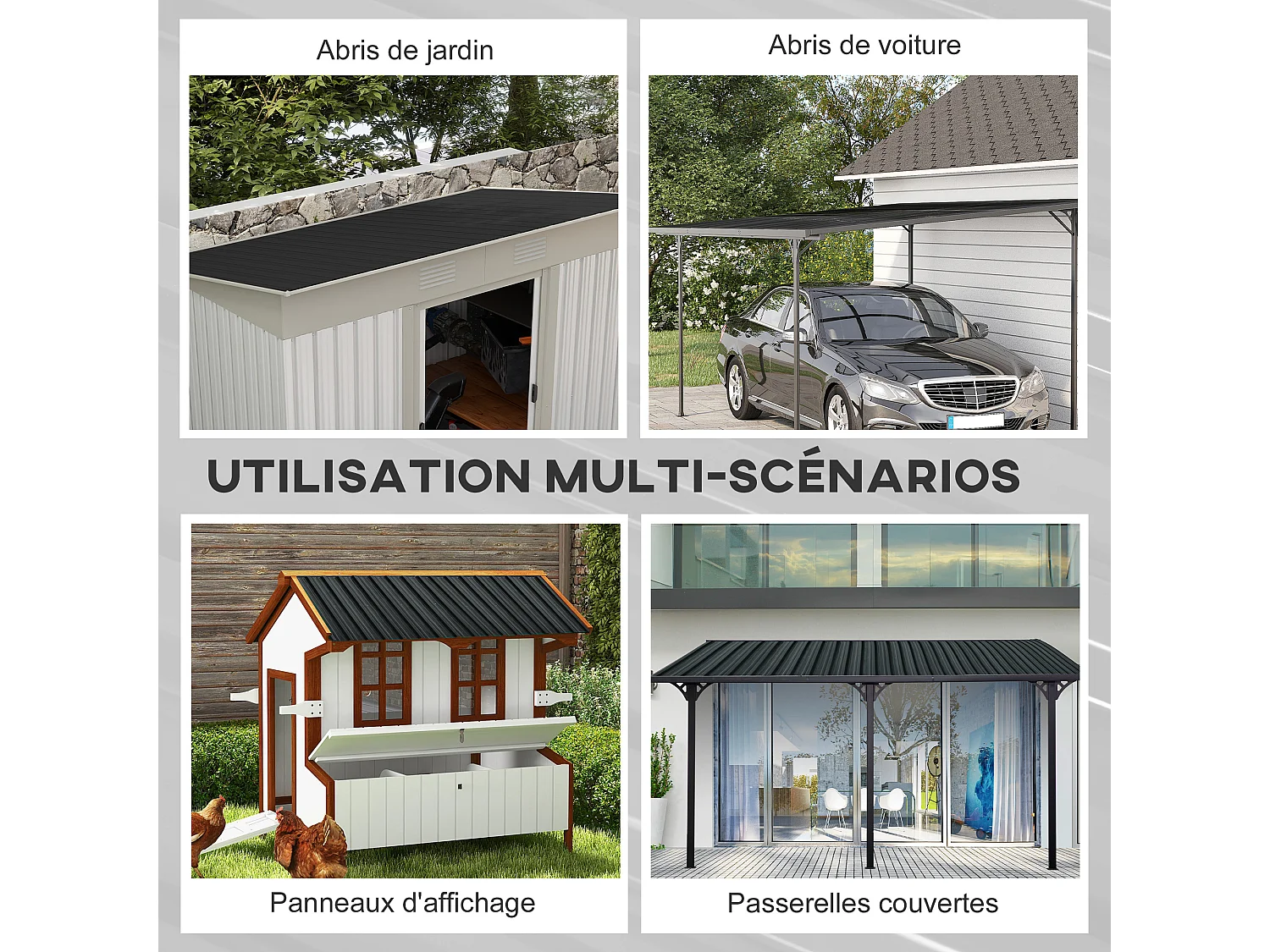 Lot de 12 panneaux - dim. 129L x 45l cm - tôle acier ondulé anthracite