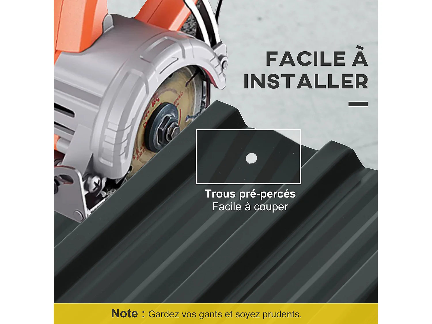 Lot de 12 panneaux - dim. 129L x 45l cm - tôle acier ondulé anthracite