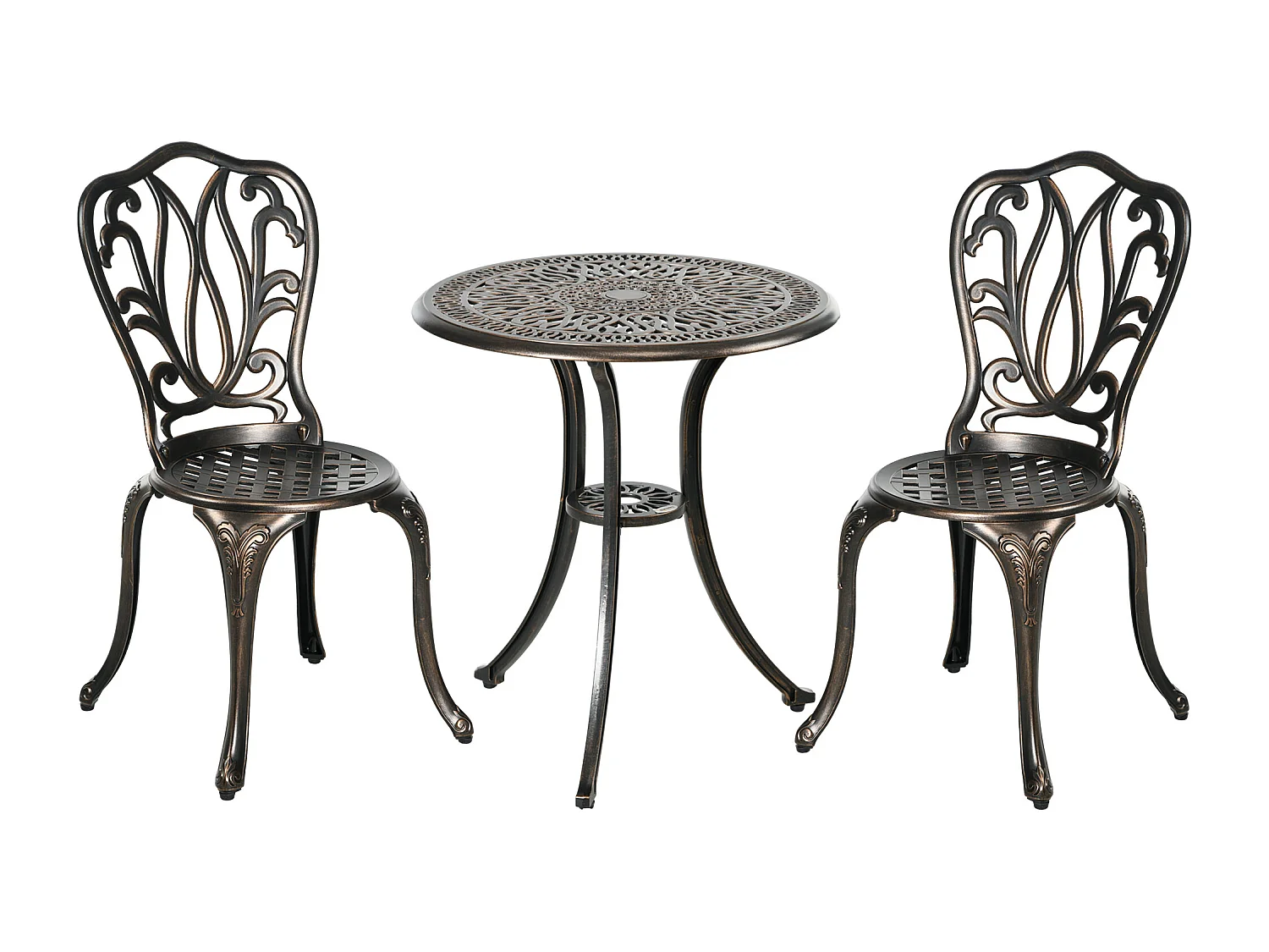 Ensemble salon de jardin 2 places avec table ronde style rétro fonte alu effet bronze antique