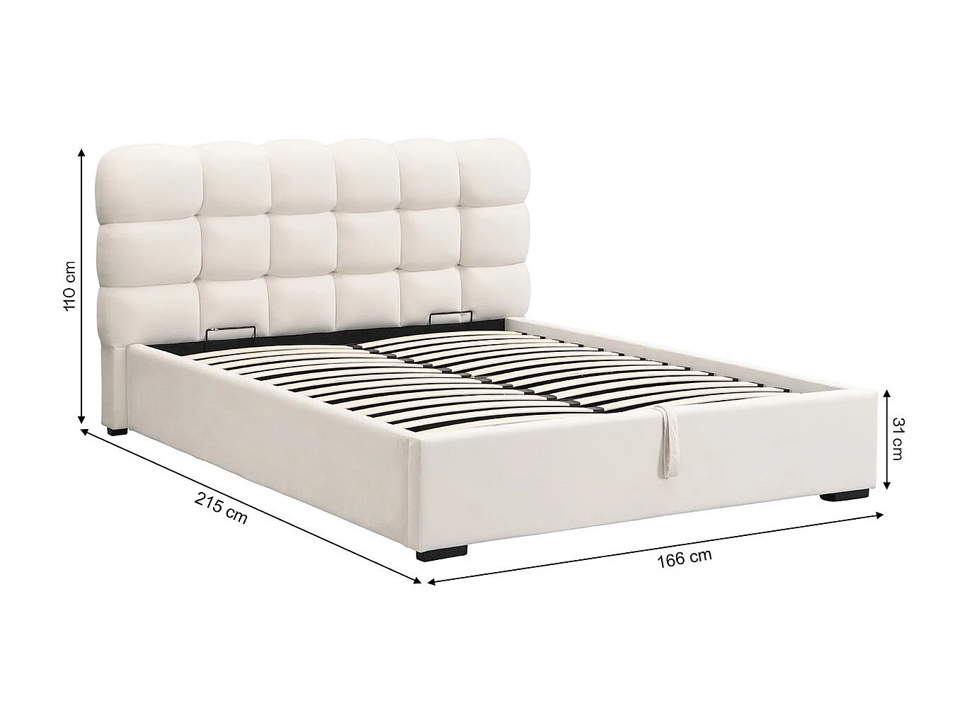 Lit coffre adulte 140x190 cm avec sommier et tête de lit capitonnée en velours beige - Lola