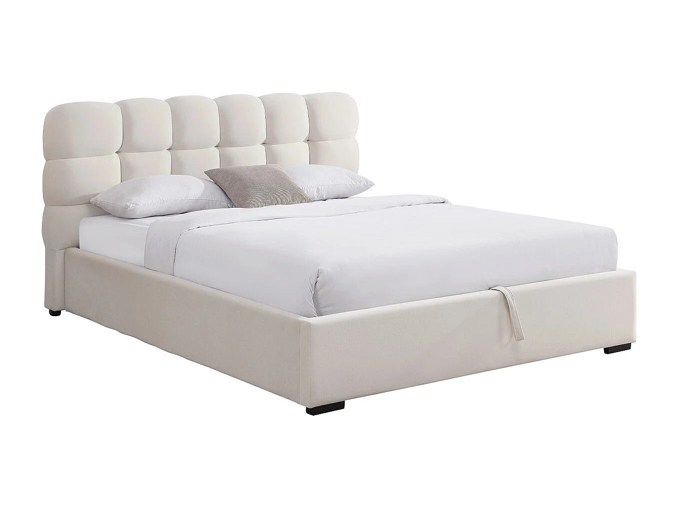 Lit coffre adulte 140x190 cm avec sommier et tête de lit capitonnée en velours beige - Lola