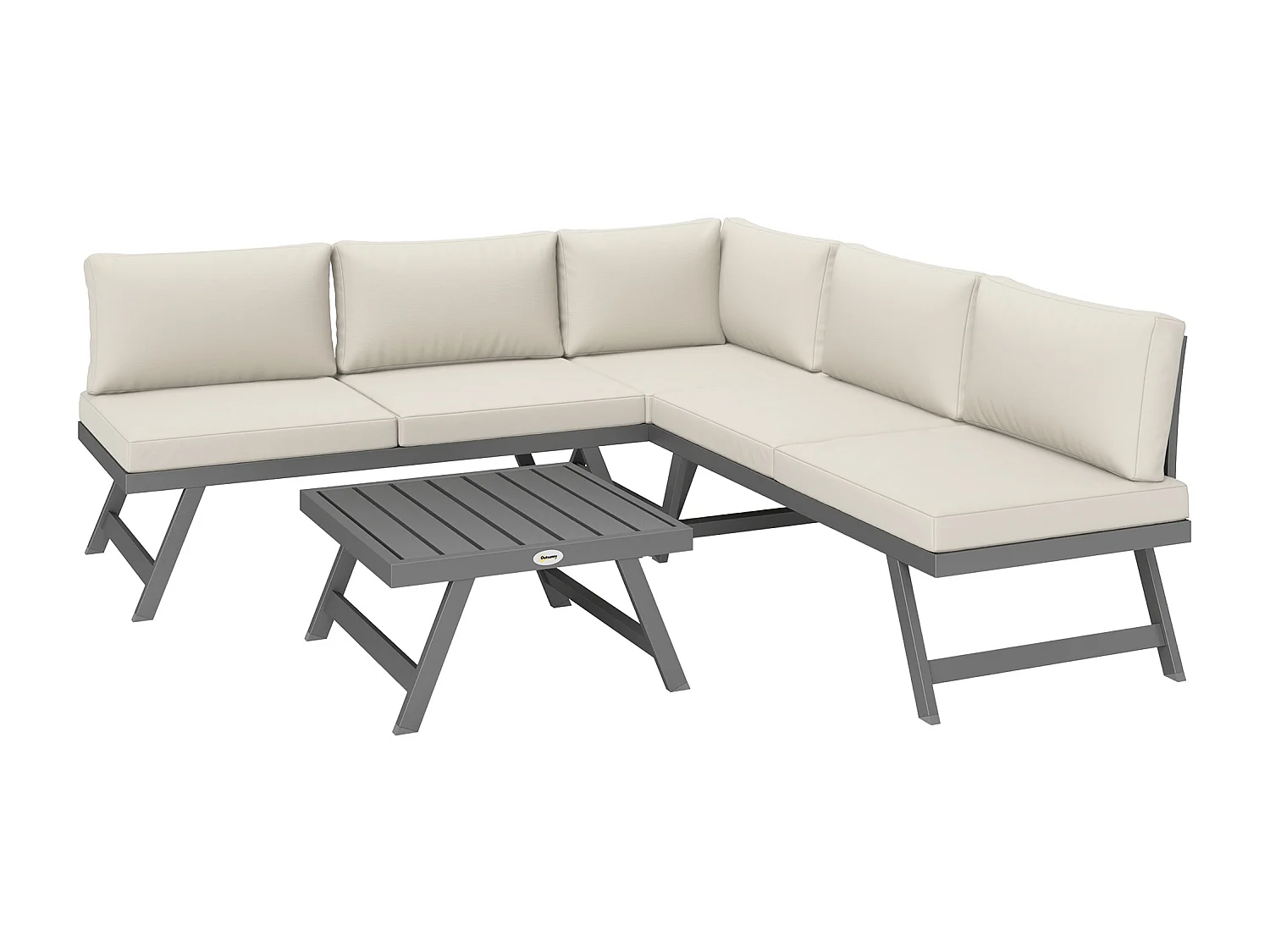 Ensemble salon de jardin modulable 5 personnes 4 pièces design alu gris coussins beige