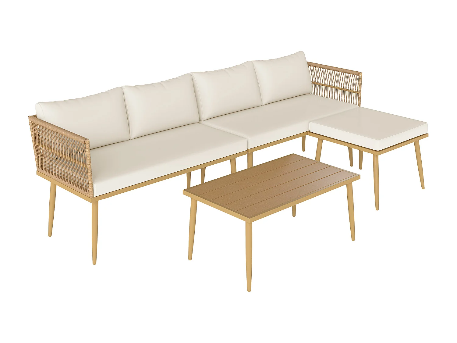 Ensemble salon de jardin 5 places modulables avec table basse et coussins résine tressée filaire beige