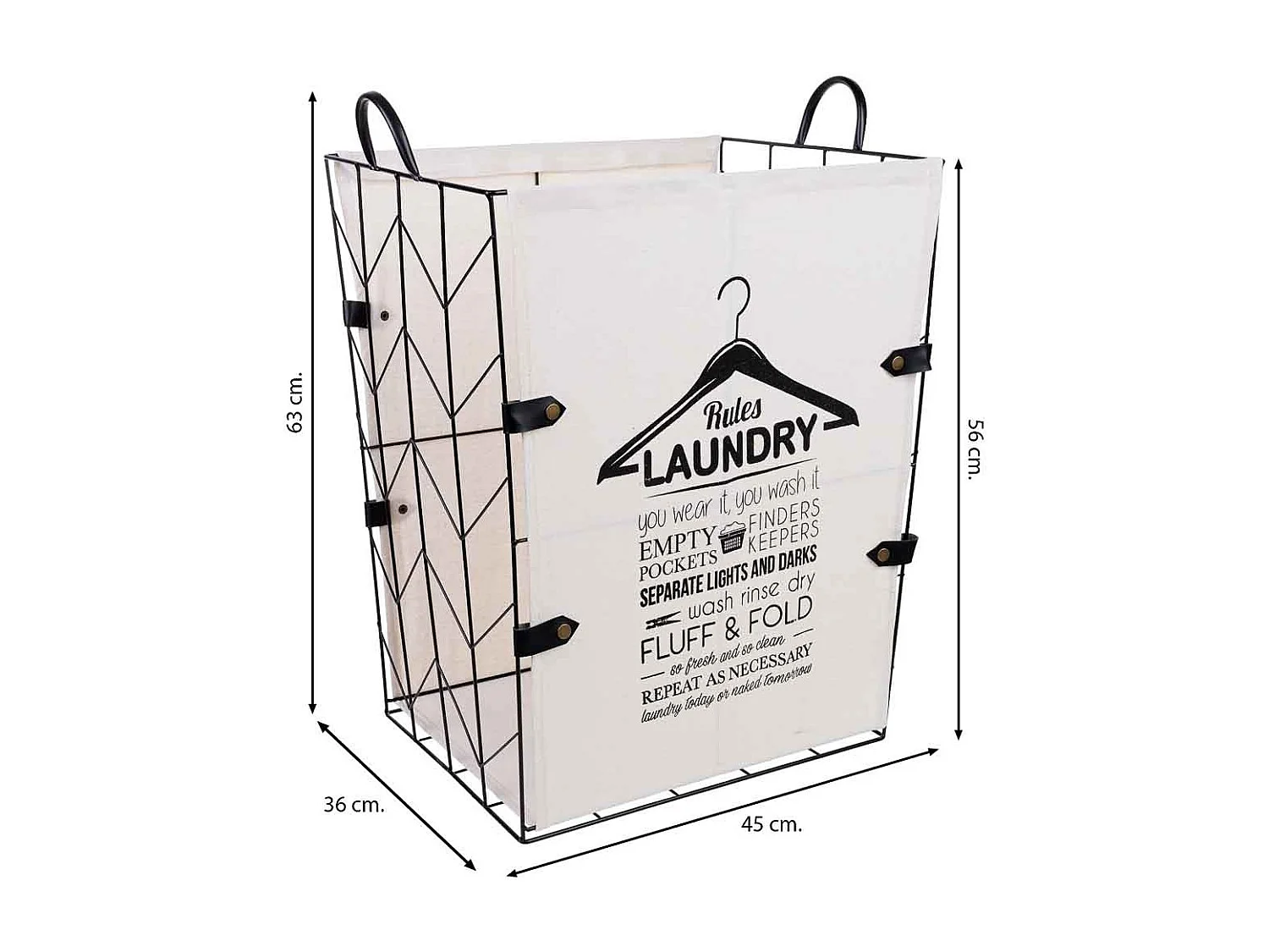 Panier à linge en métal et tissu 45x36x56/63
