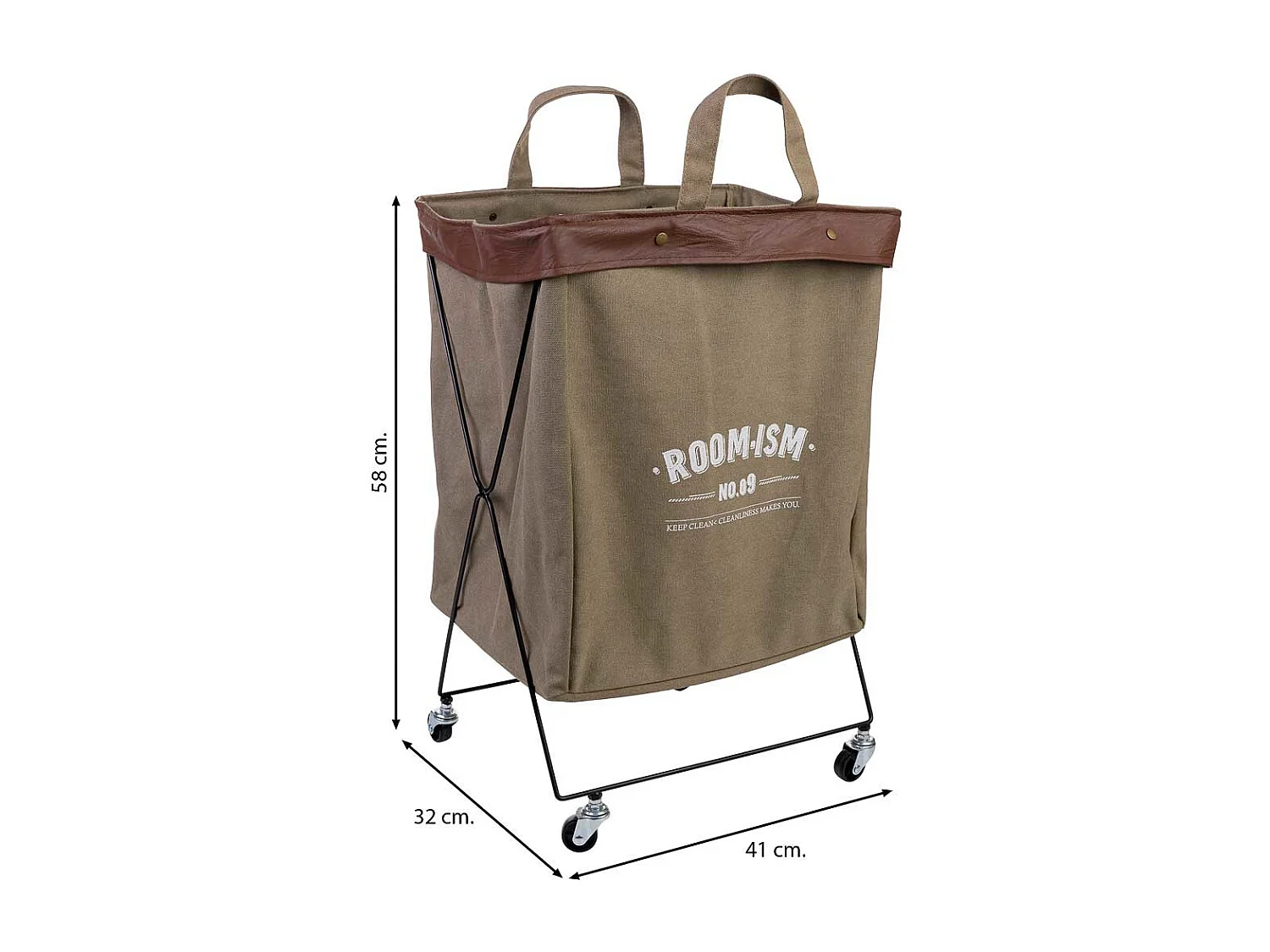 Wäschekorb aus Metall und Stoff, 41x32x58H cm