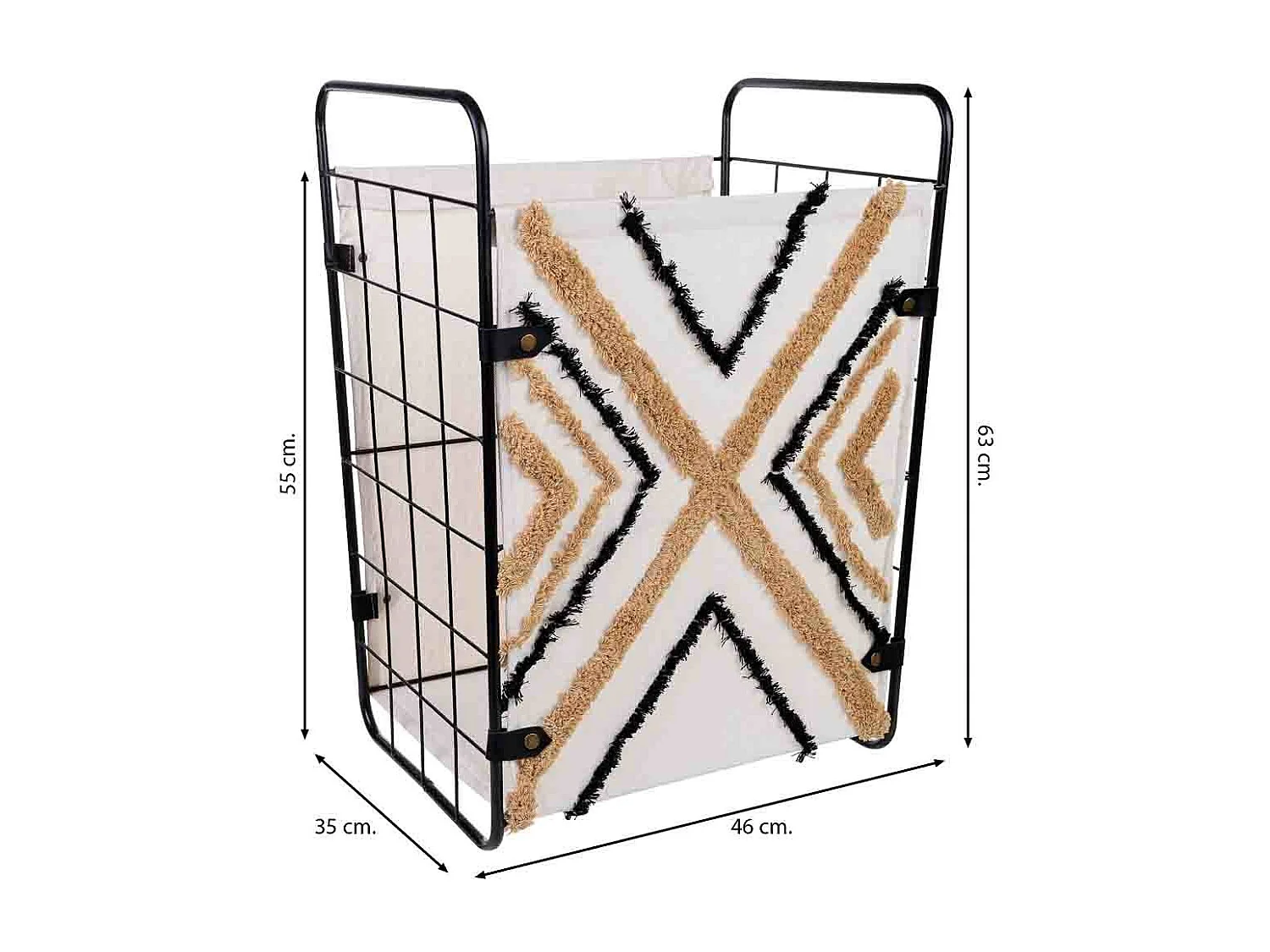 Panier à linge en métal et tissu 46x35x55/63 cm