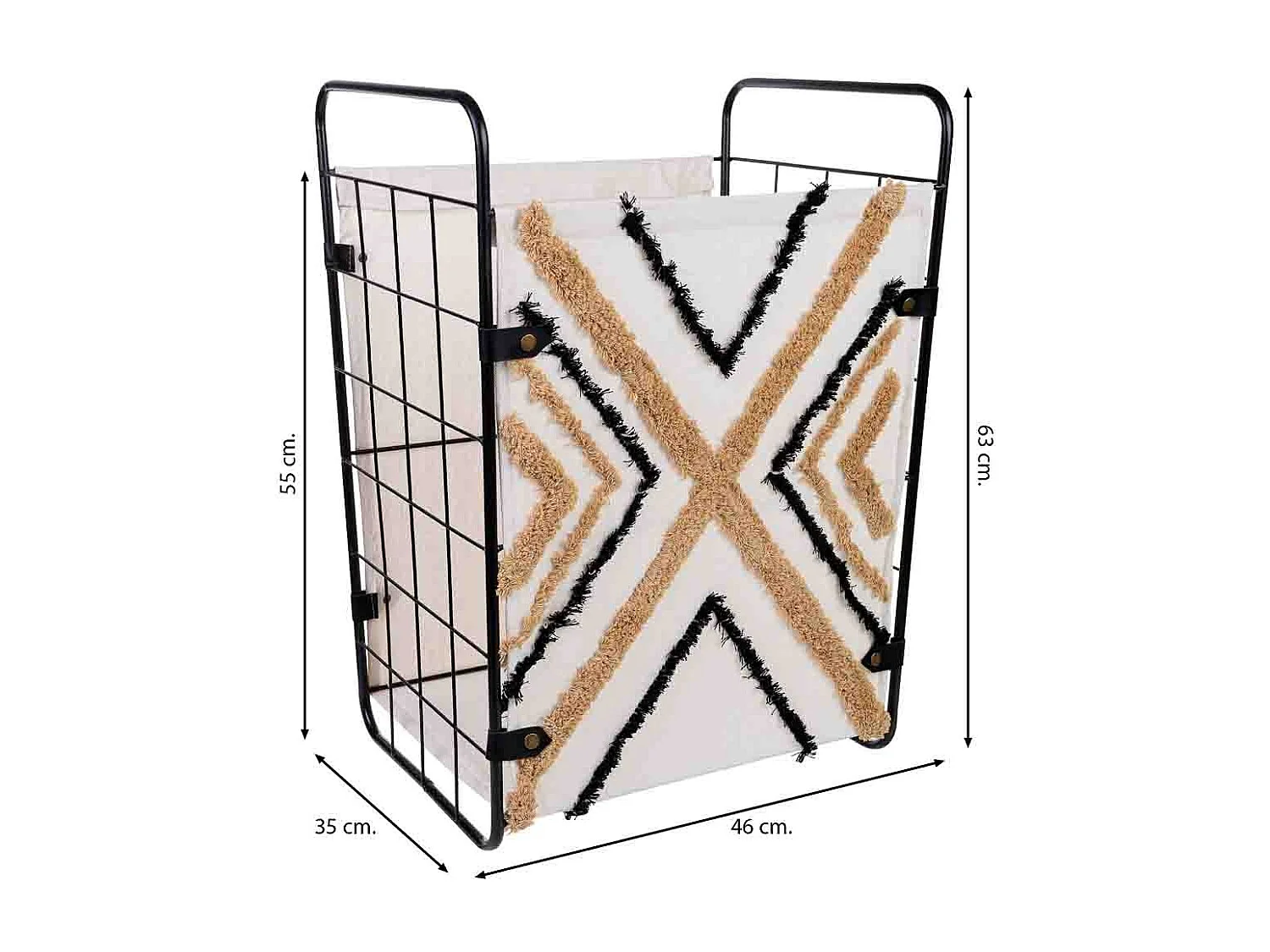 Cesto de la ropa de metal y tela 46x35x55/63h cm