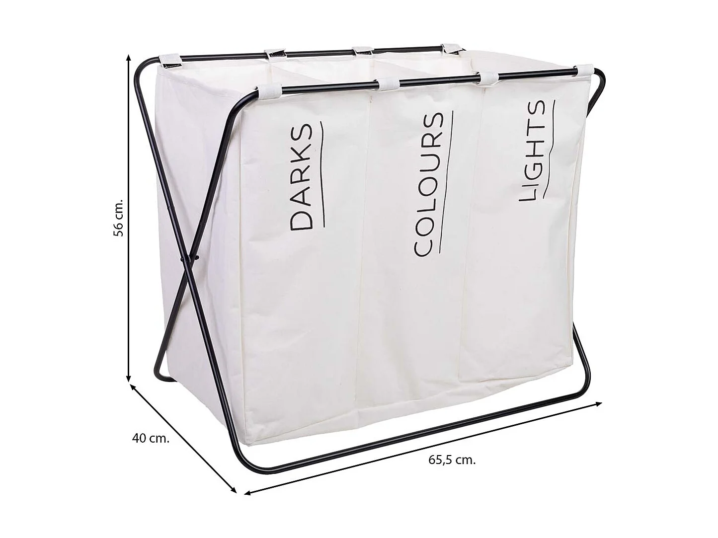 Panier à linge en métal et tissu 65.5x40x56h cm