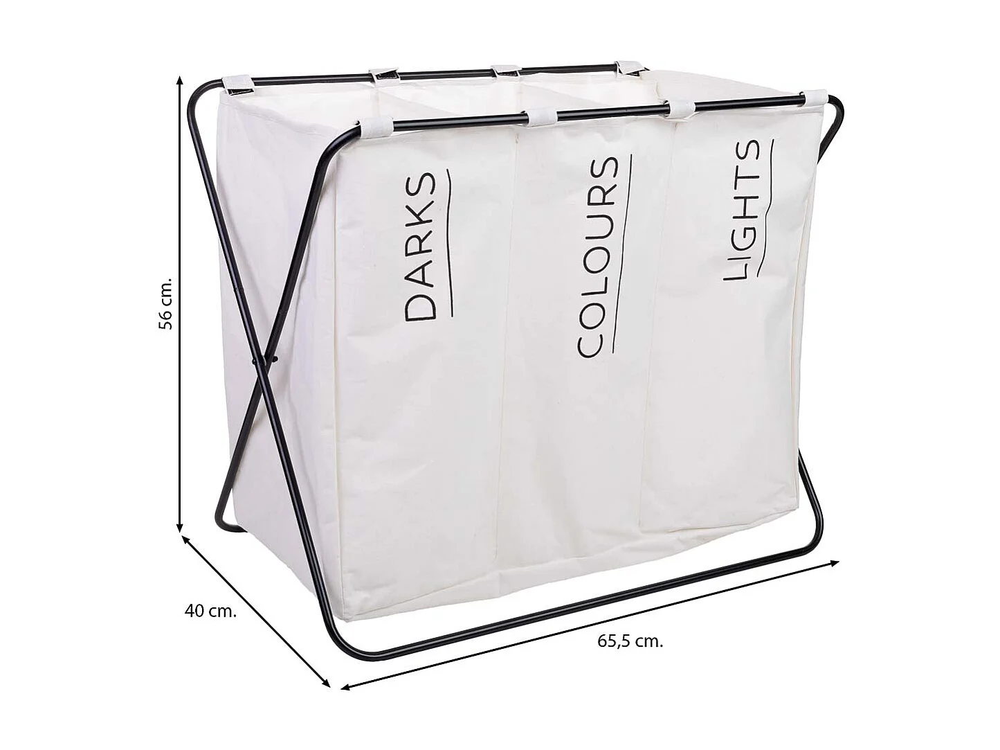 Cesto de la ropa de metal y tela 65.5x40x56h cm