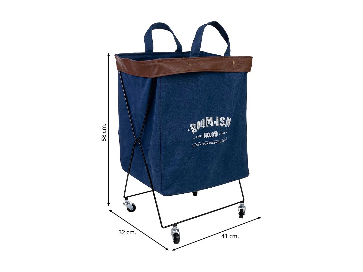 Cesto de la ropa de metal y tela 41x32x58h cm