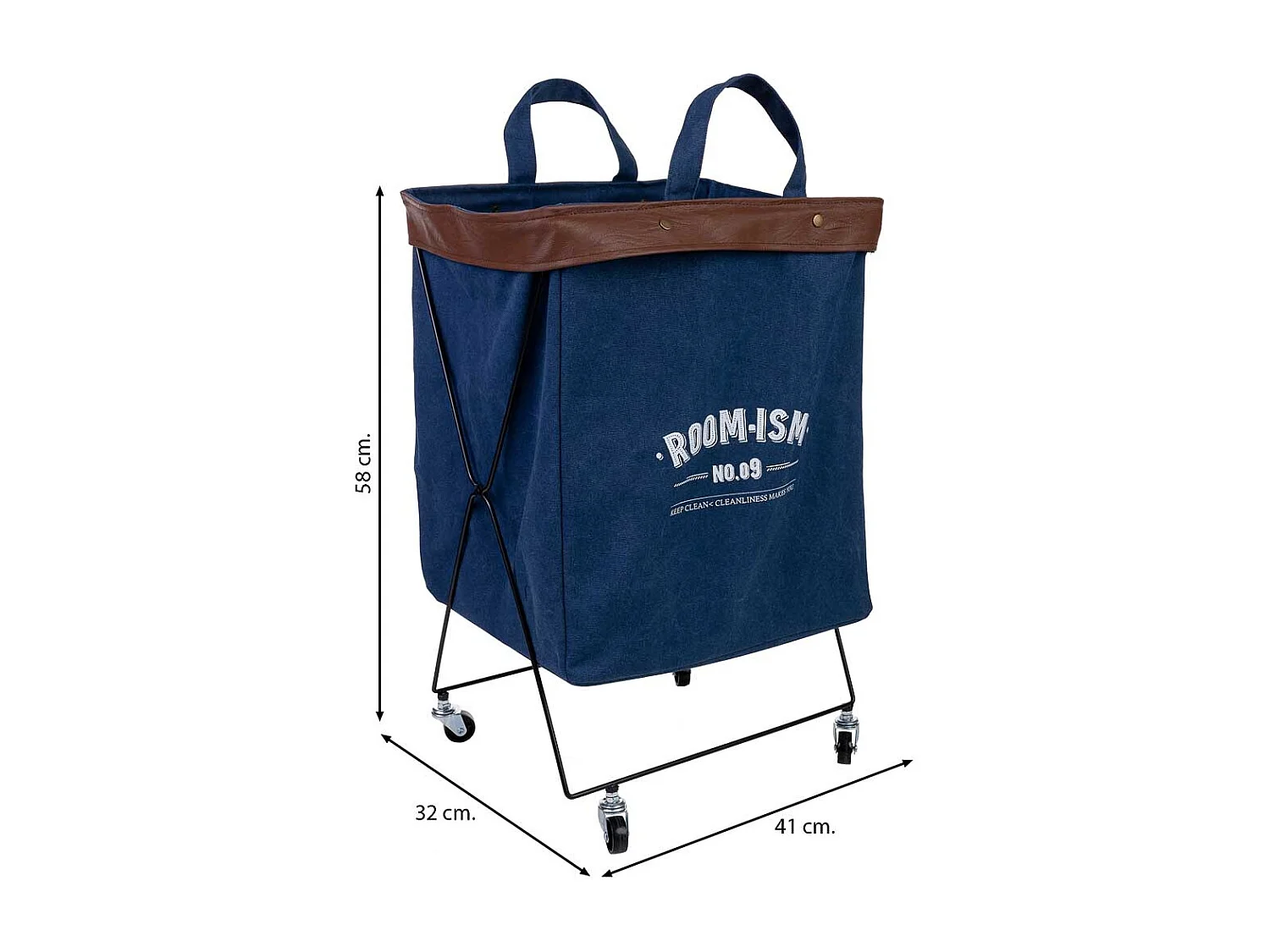 Cesto per la biancheria in metallo e tessuto 41x32x58h cm