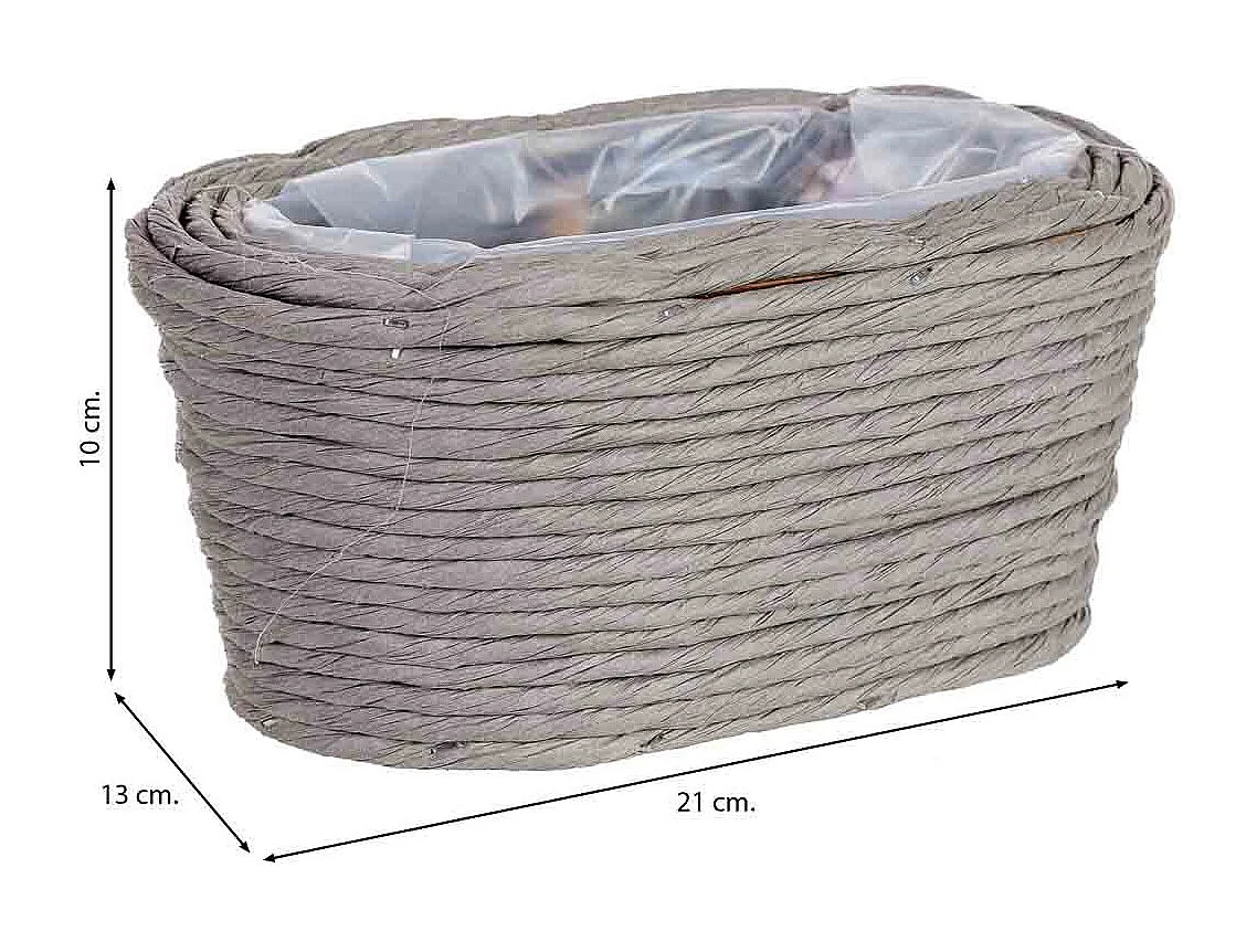 Cesto oval em vime cinzento 21x13x10h cm