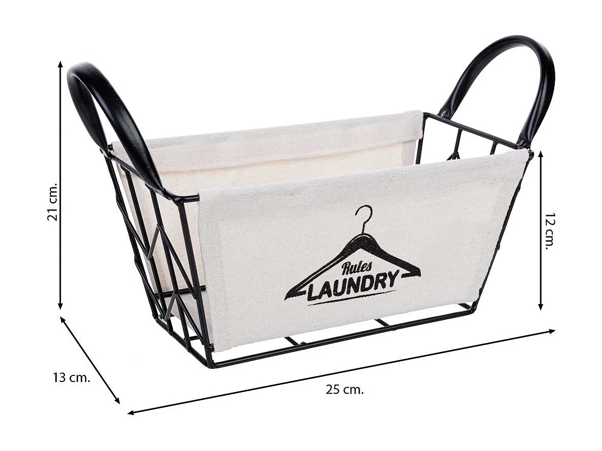 Panier de rangement en métal et tissu 25x13x12/21
