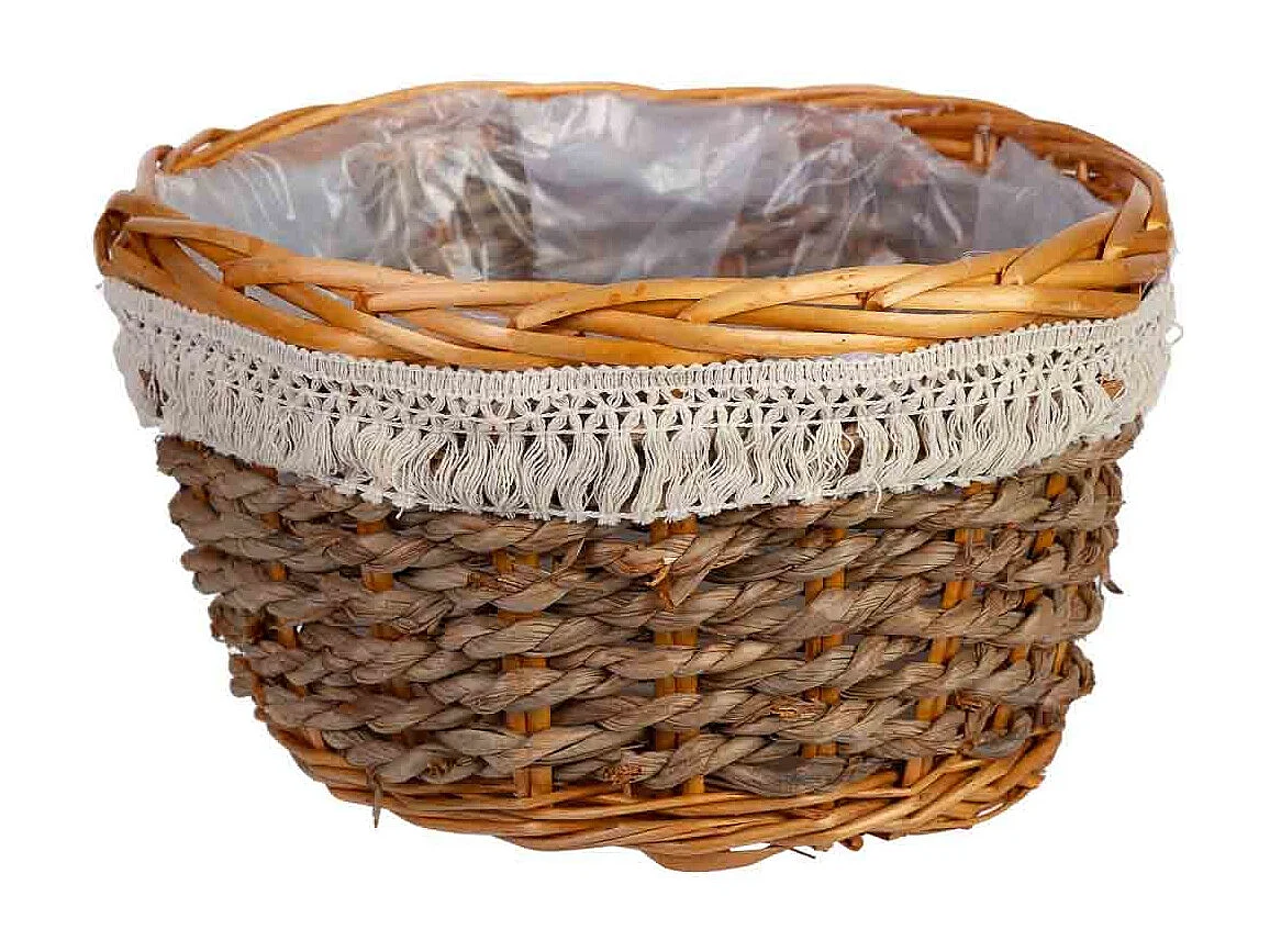 Cesto redondo de mimbre marrón 25x25x15h cm
