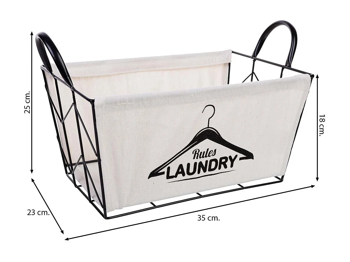 Panier de rangement en métal et tissu 35x23x18/25