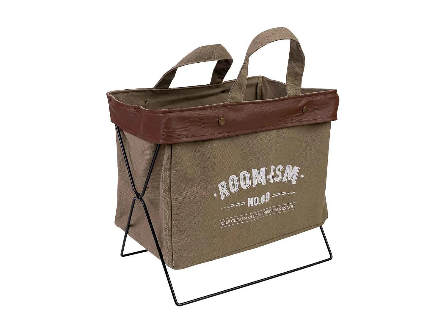 Panier de rangement en métal et tissu 38x26x36h cm