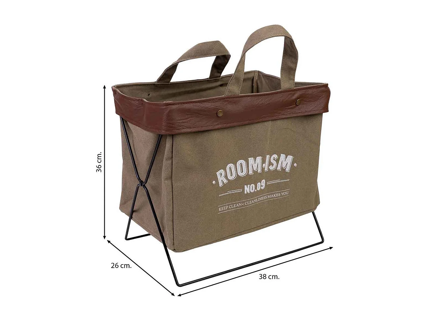 Panier de rangement en métal et tissu 38x26x36h cm