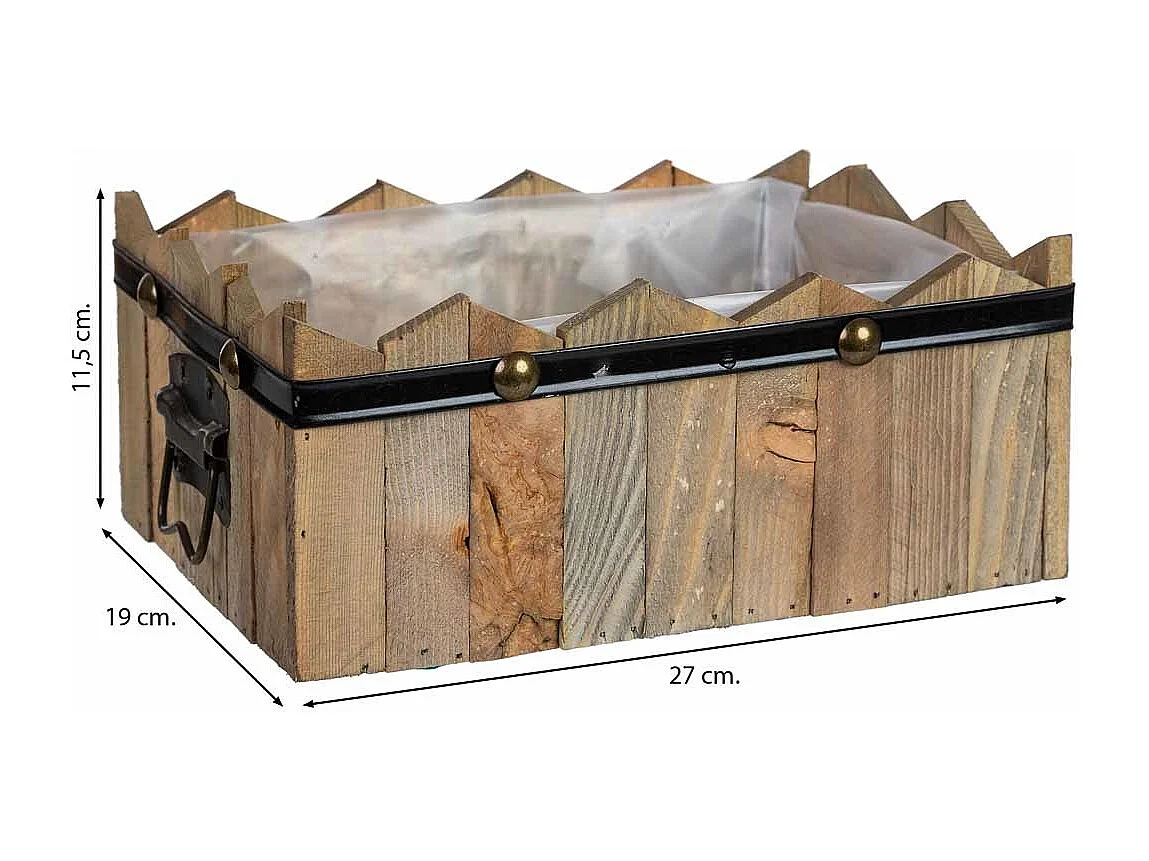 Panier rectangulaire en bois bleu 27x19x10/11,5h cm