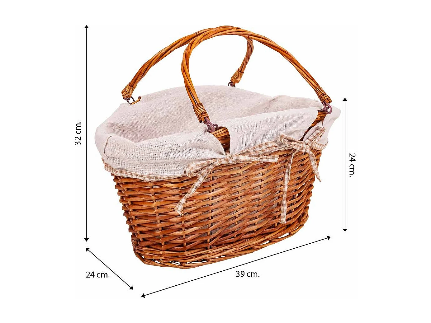Cesta mimbre forrado 39x24x24/32h cm