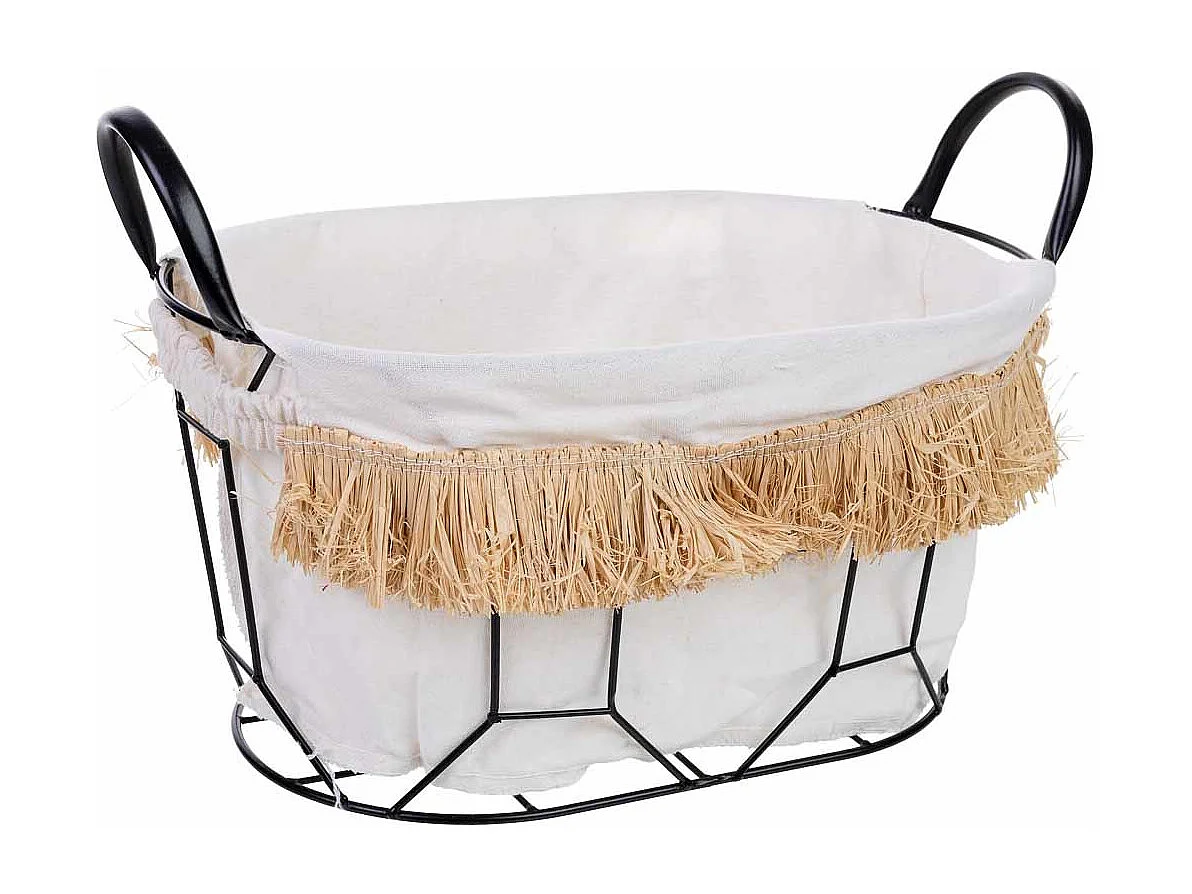 Panier de rangement en métal et tissu 35x23x18/25h cm