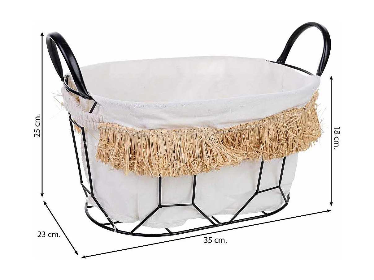 Panier de rangement en métal et tissu 35x23x18/25h cm
