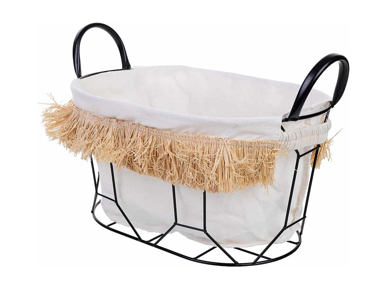 Panier de rangement en métal et tissu 35x23x18/25h cm