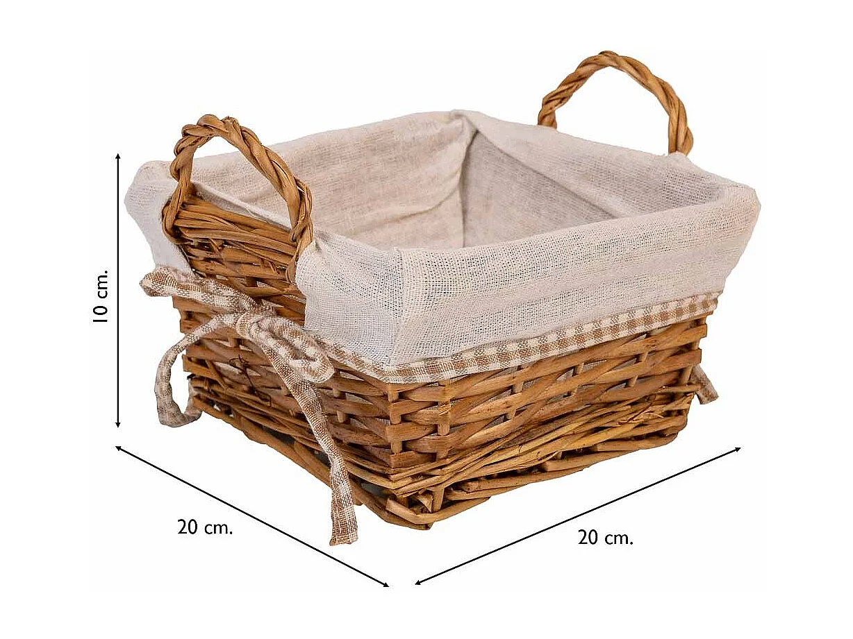 Cesta de pão de vime forrada 20x20x10h cm