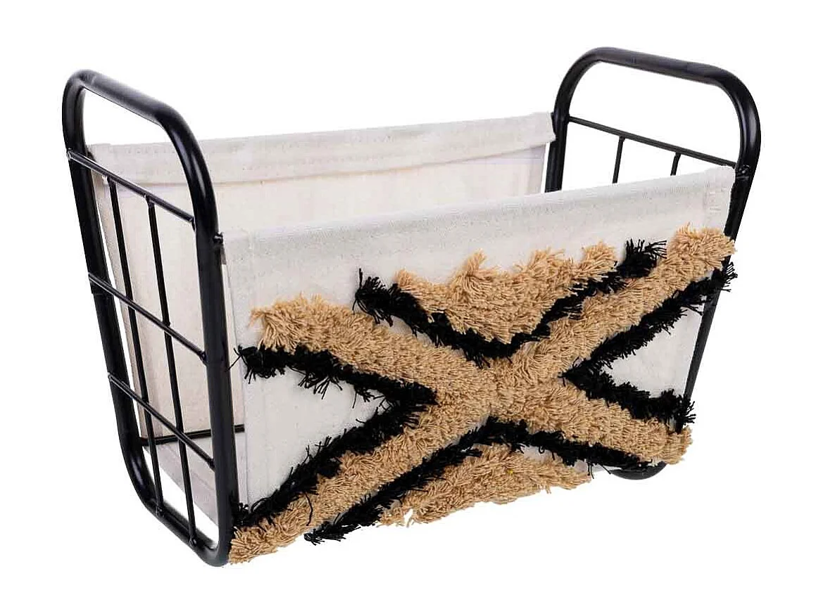 Panier de rangement en métal et tissu 31x18x17/23h cm
