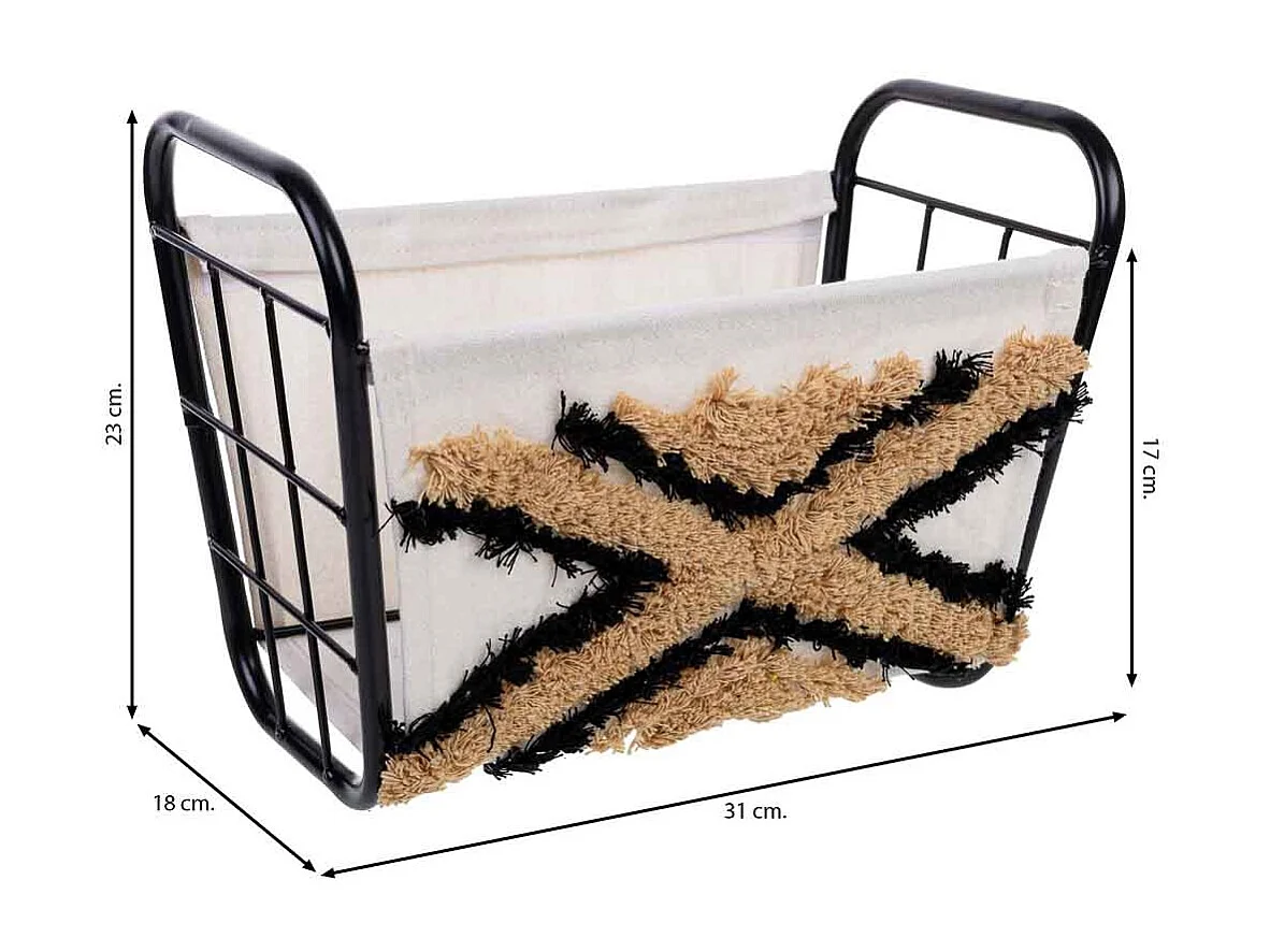 Panier de rangement en métal et tissu 31x18x17/23h cm