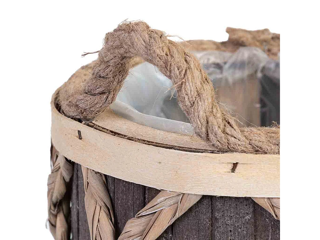 Cesto redondo de madera gris con asas 18x18x12h cm