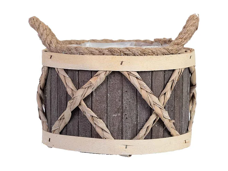 Cesto redondo de madera gris con asas 18x18x12h cm