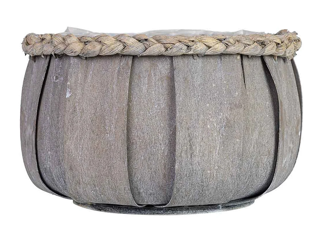 Panier rond en bois bleu 20x20x12h cm