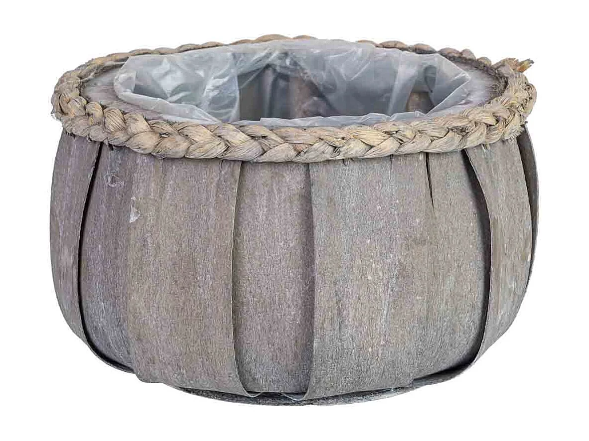 Panier rond en bois bleu 20x20x12h cm