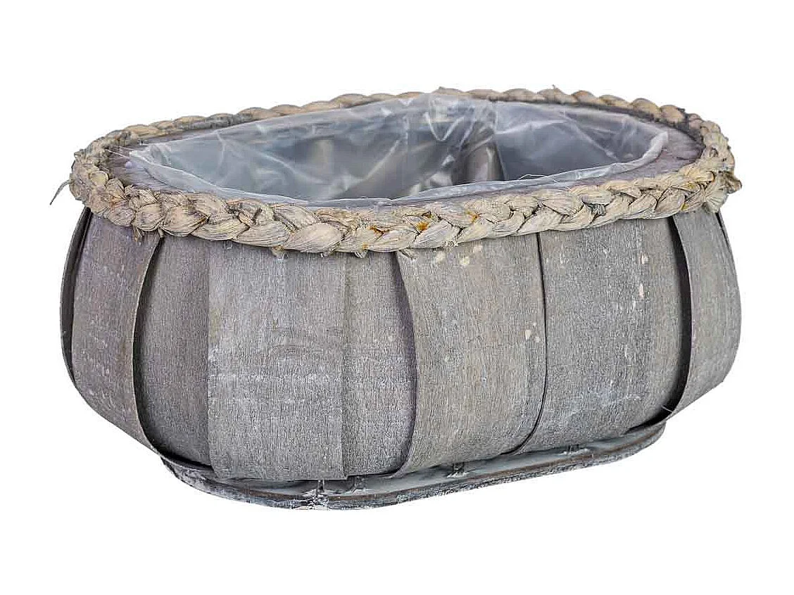 Cesto oval em madeira azul 25x17x11h cm