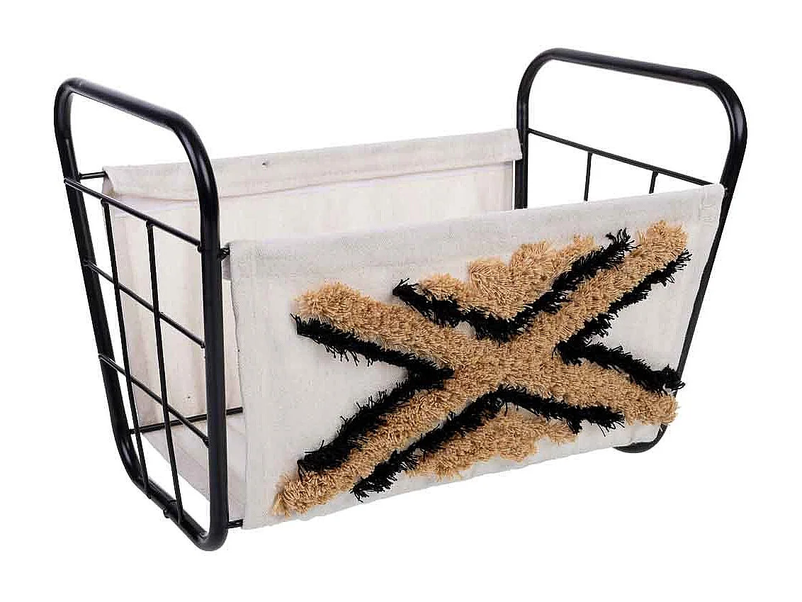 Panier de rangement en métal et tissu 36x23x19/26h cm