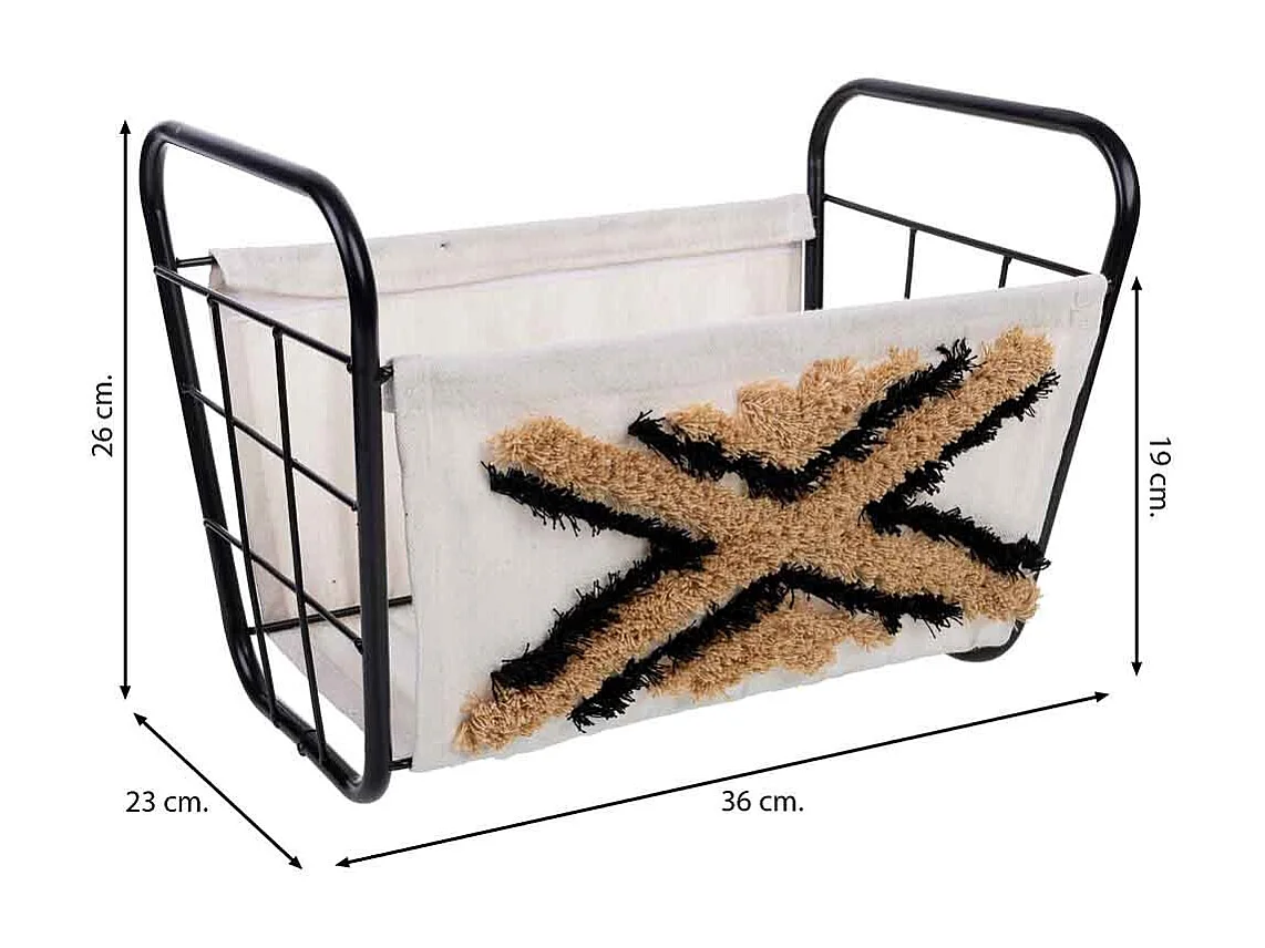 Panier de rangement en métal et tissu 36x23x19/26h cm