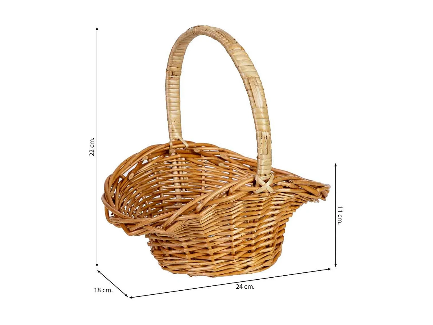 Cesta de mimbre marrón 24x18x8/11/22h cm