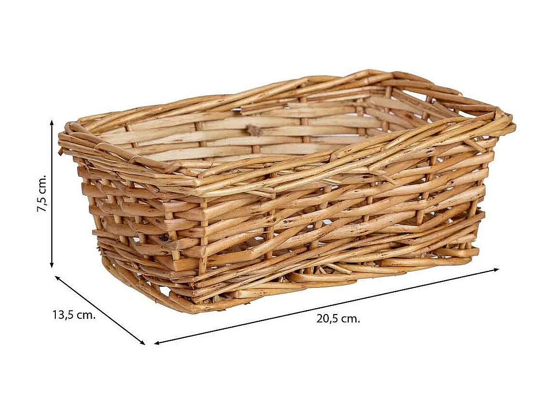 Cesto retangular em vime castanho 20,5x13,5x7,5h cm
