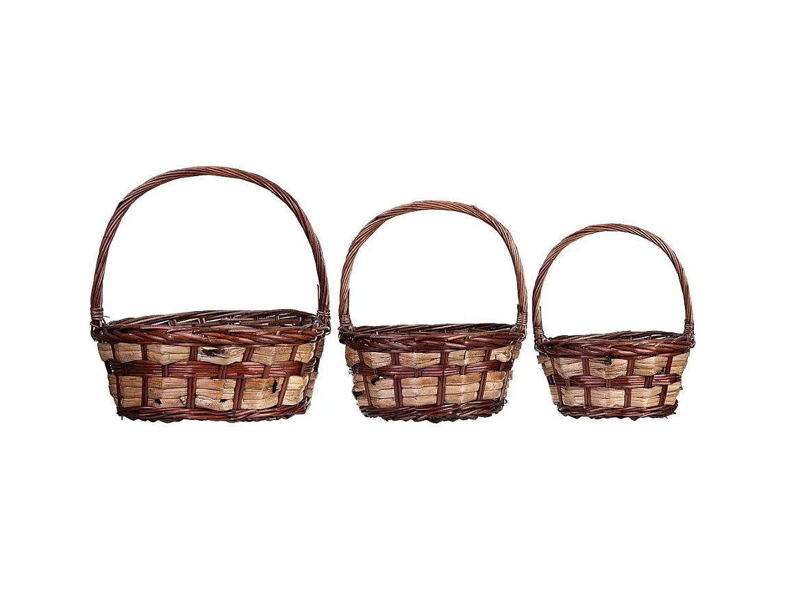 Conjunto de 3 cestos de vime castanho 34x34x15h/37hh - 28x28x14h/32hh - 23x23x12h/28hh