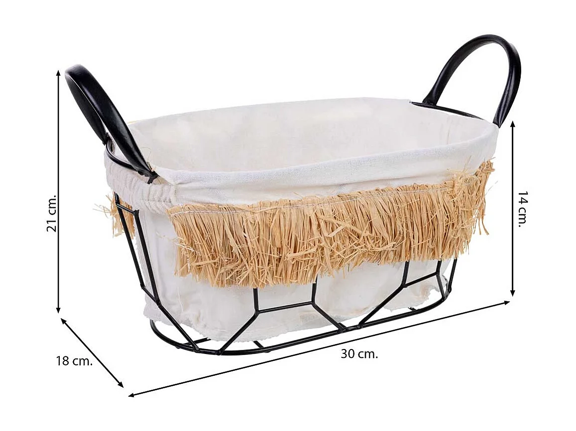 Panier de rangement en métal et tissu 30x18x14/21