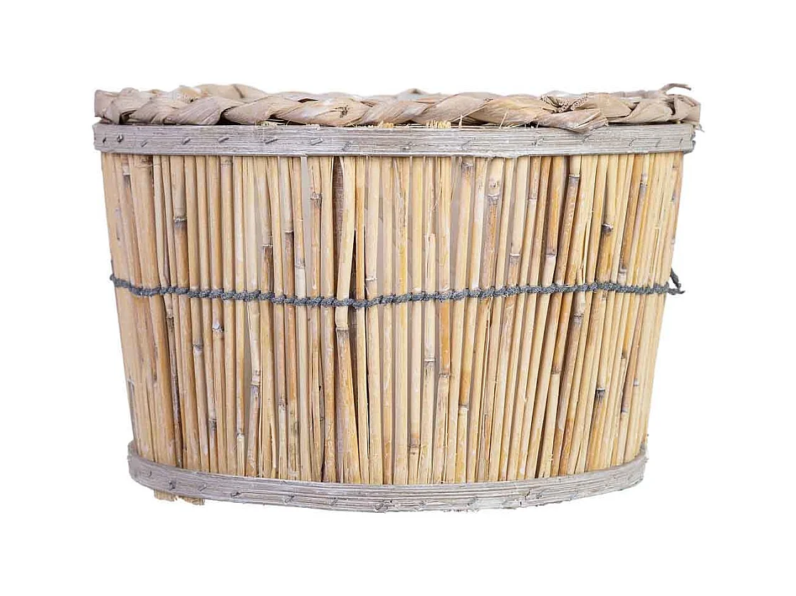 Cesta redonda em bambu castanho 24x24x14h cm