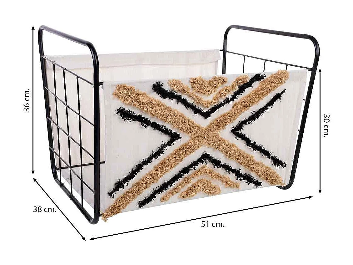 Panier de rangement en métal et tissu 51x38x30/36 cm