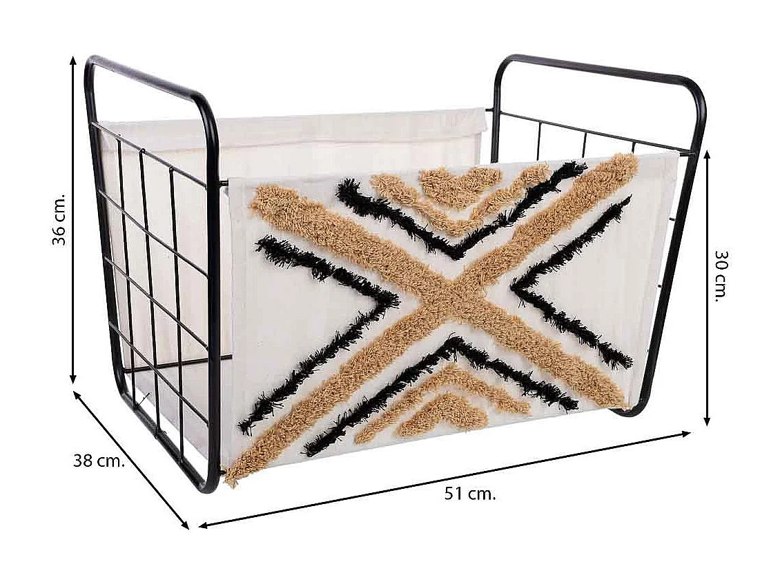 Metal and fabric storage basket 51x38x30/36h cm