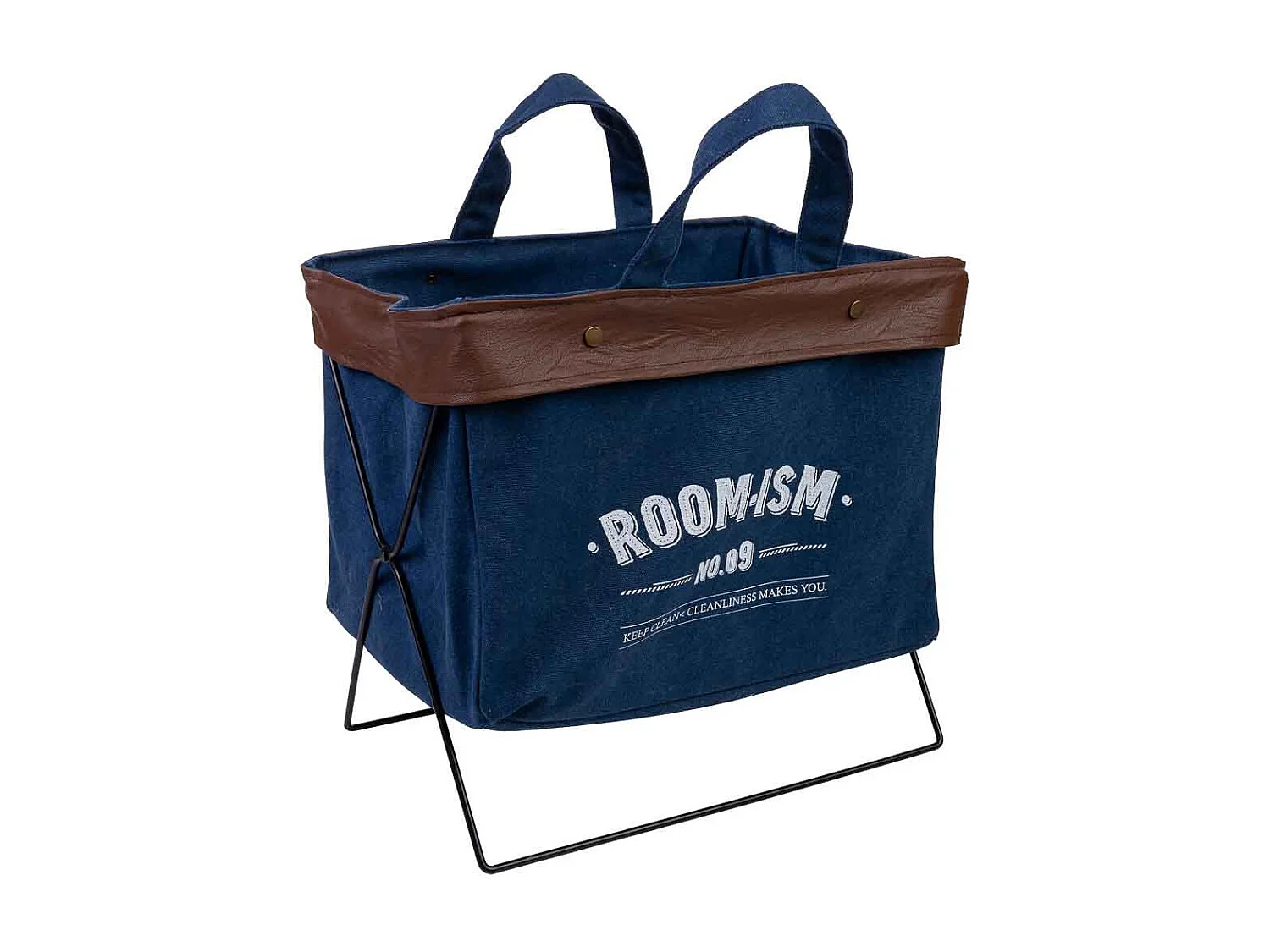 Panier de rangement en métal et tissu 38x26x36h cm