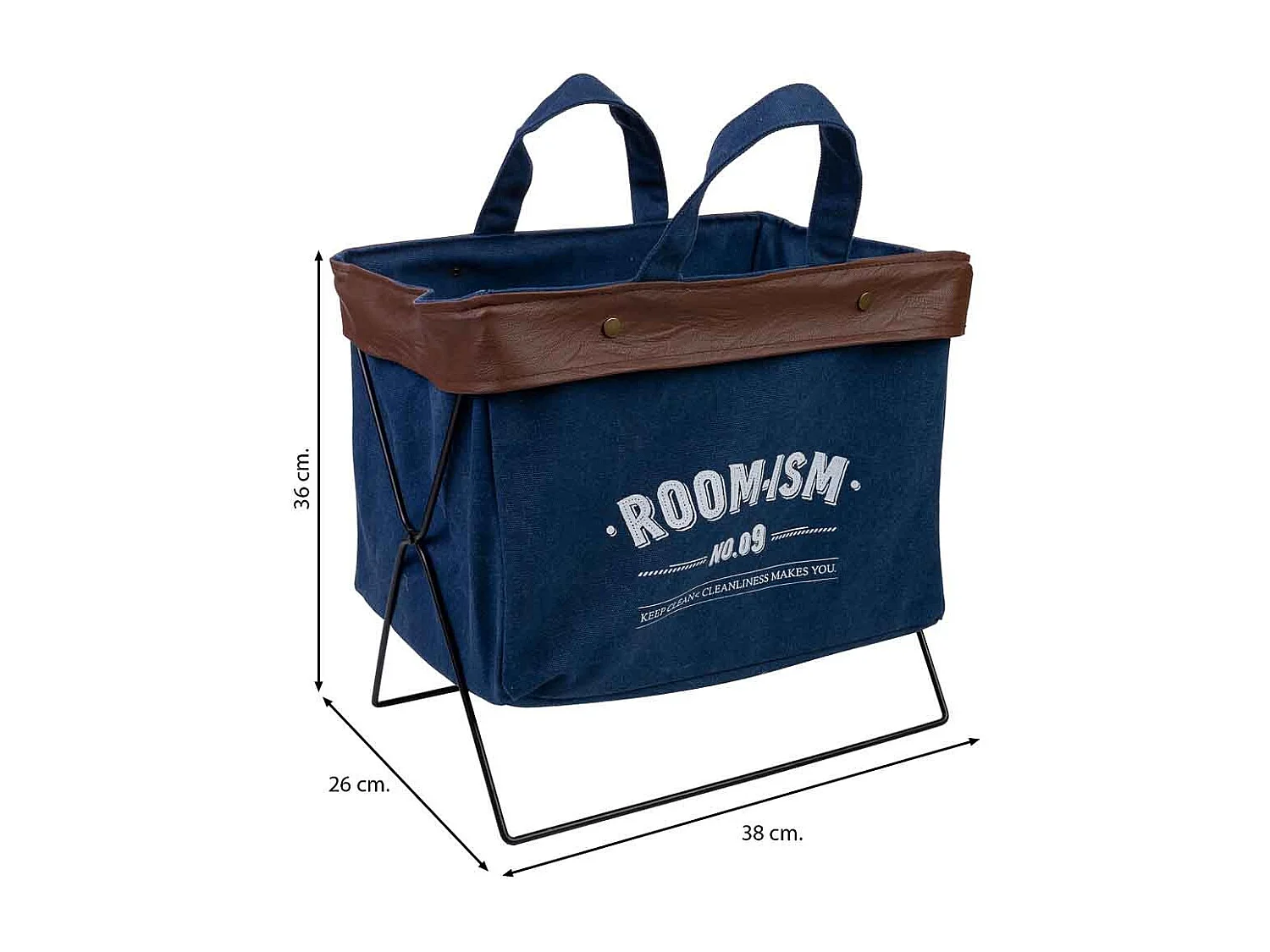 Panier de rangement en métal et tissu 38x26x36h cm