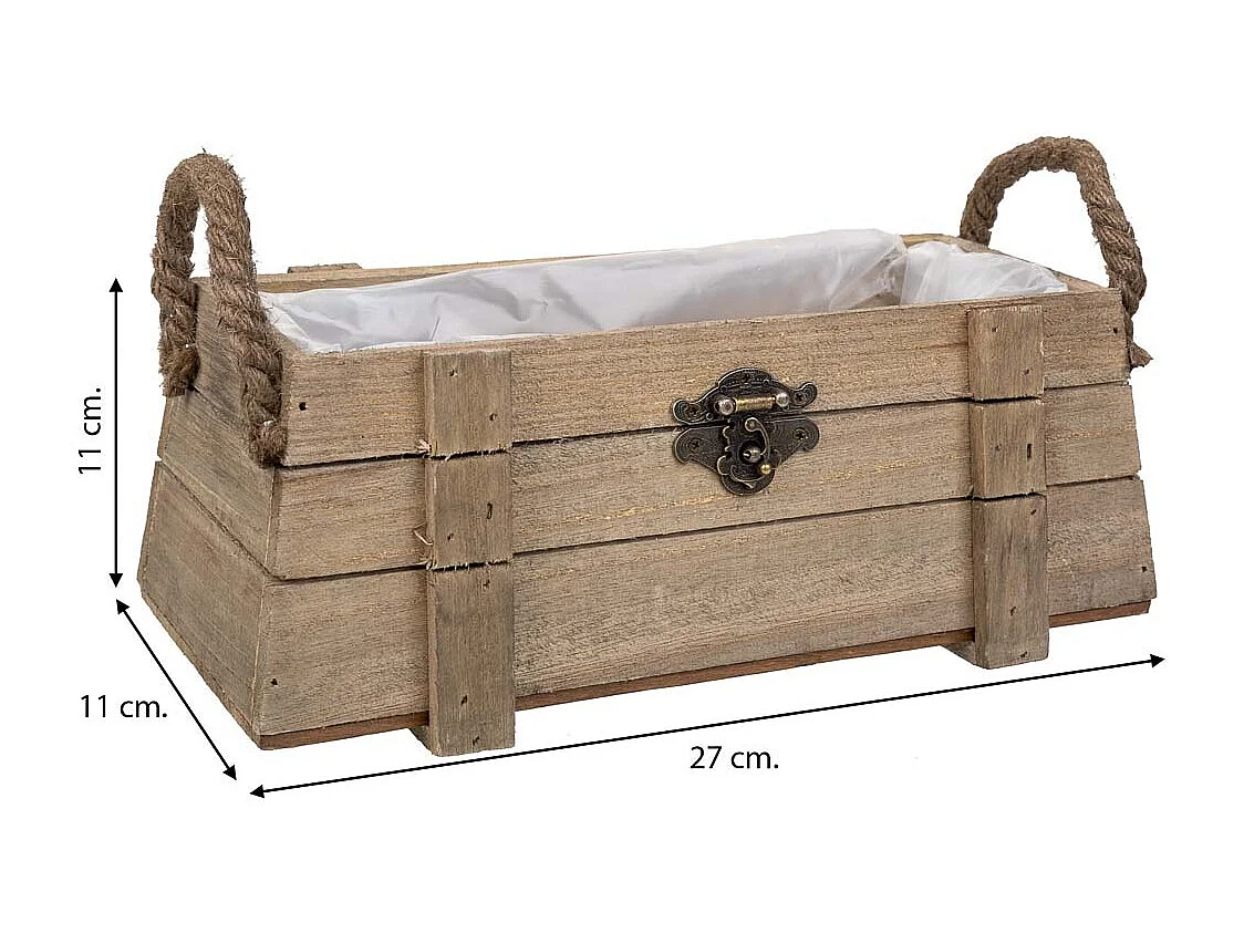 Cesto de madera con asas marrón 27x11x11