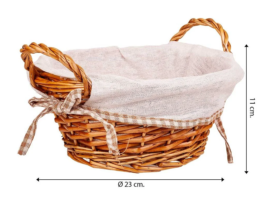 Cesta de pão de vime forrada D23x11h cm